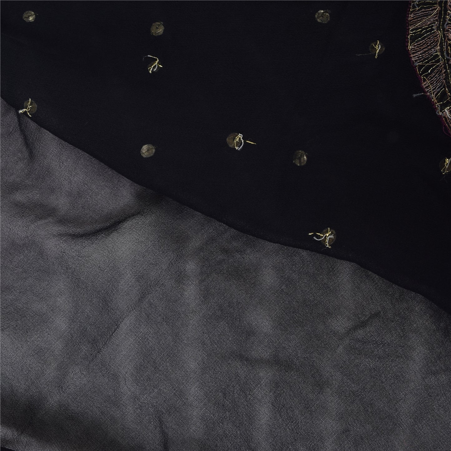 Sanskriti Vintage Black Sarees Pure Georgette Hand Bead Sequins Sari 6 YD Fabric