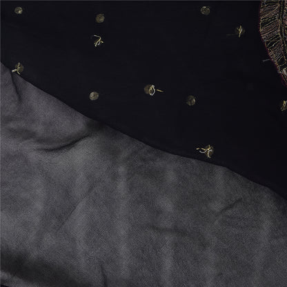 Sanskriti Vintage Black Sarees Pure Georgette Hand Bead Sequins Sari 6 YD Fabric