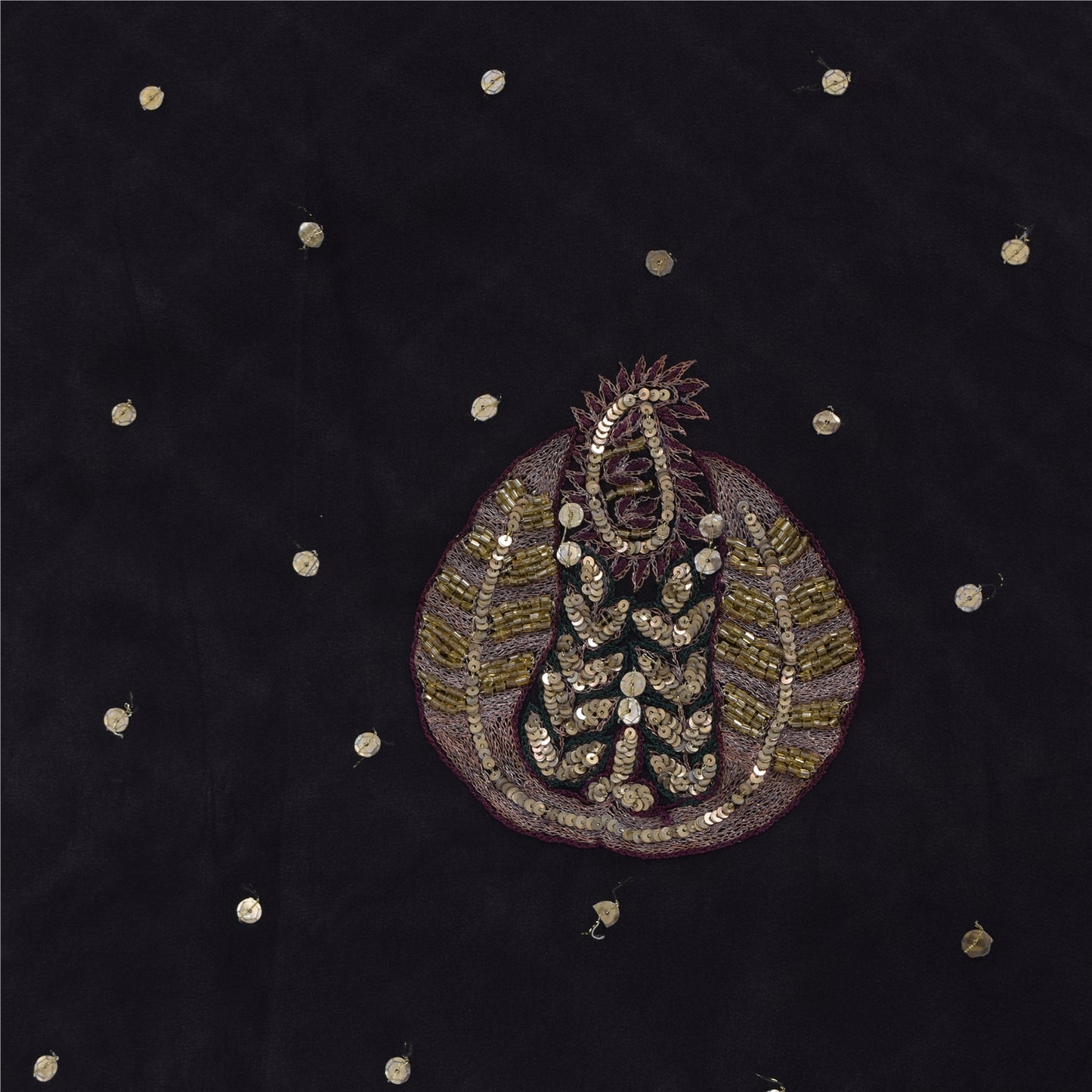 Sanskriti Vintage Black Sarees Pure Georgette Hand Bead Sequins Sari 6 YD Fabric