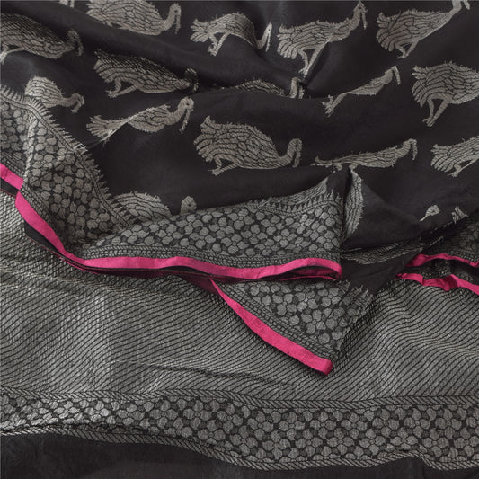 Sanskriti Vintage Indian Black Sarees Pure Silk Woven Ethnic Sari Craft Sustainable Fabric