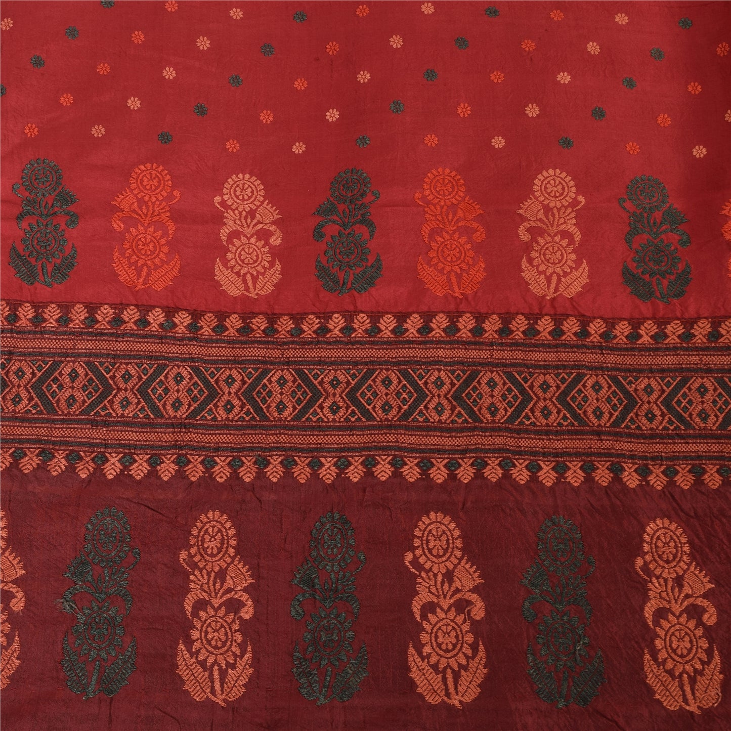 Sanskriti Vintage Dark Red Sarees Pure Silk Woven Premium Sari 5yd Craft Sustainable Fabric