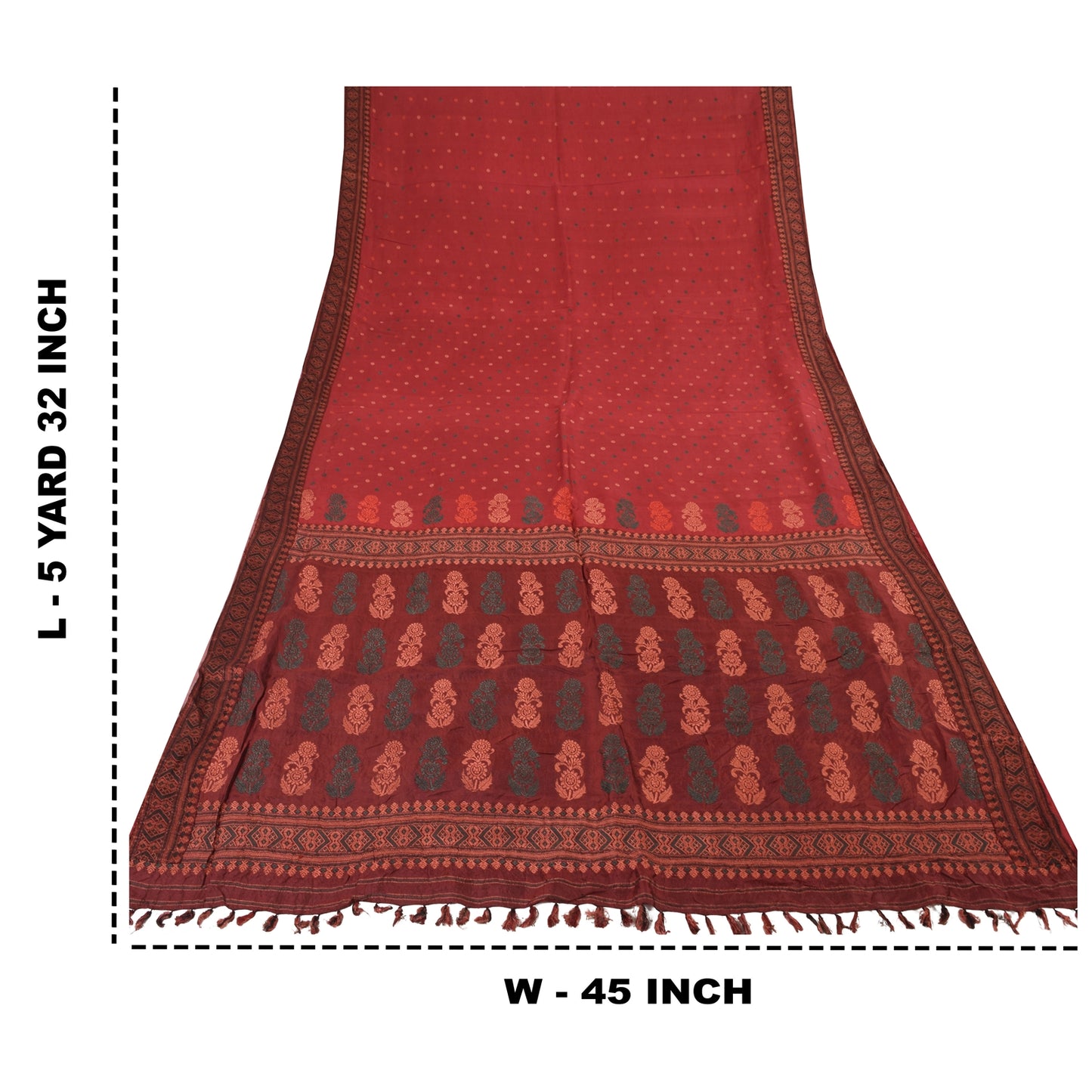 Sanskriti Vintage Dark Red Sarees Pure Silk Woven Premium Sari 5yd Craft Sustainable Fabric