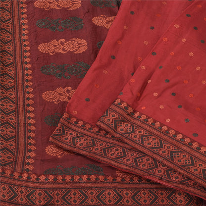 Sanskriti Vintage Dark Red Sarees Pure Silk Woven Premium Sari 5yd Craft Sustainable Fabric