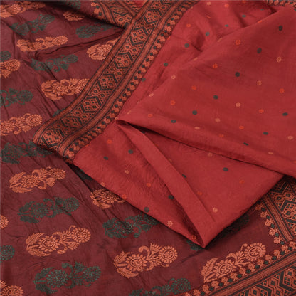 Sanskriti Vintage Dark Red Sarees Pure Silk Woven Premium Sari 5yd Craft Sustainable Fabric