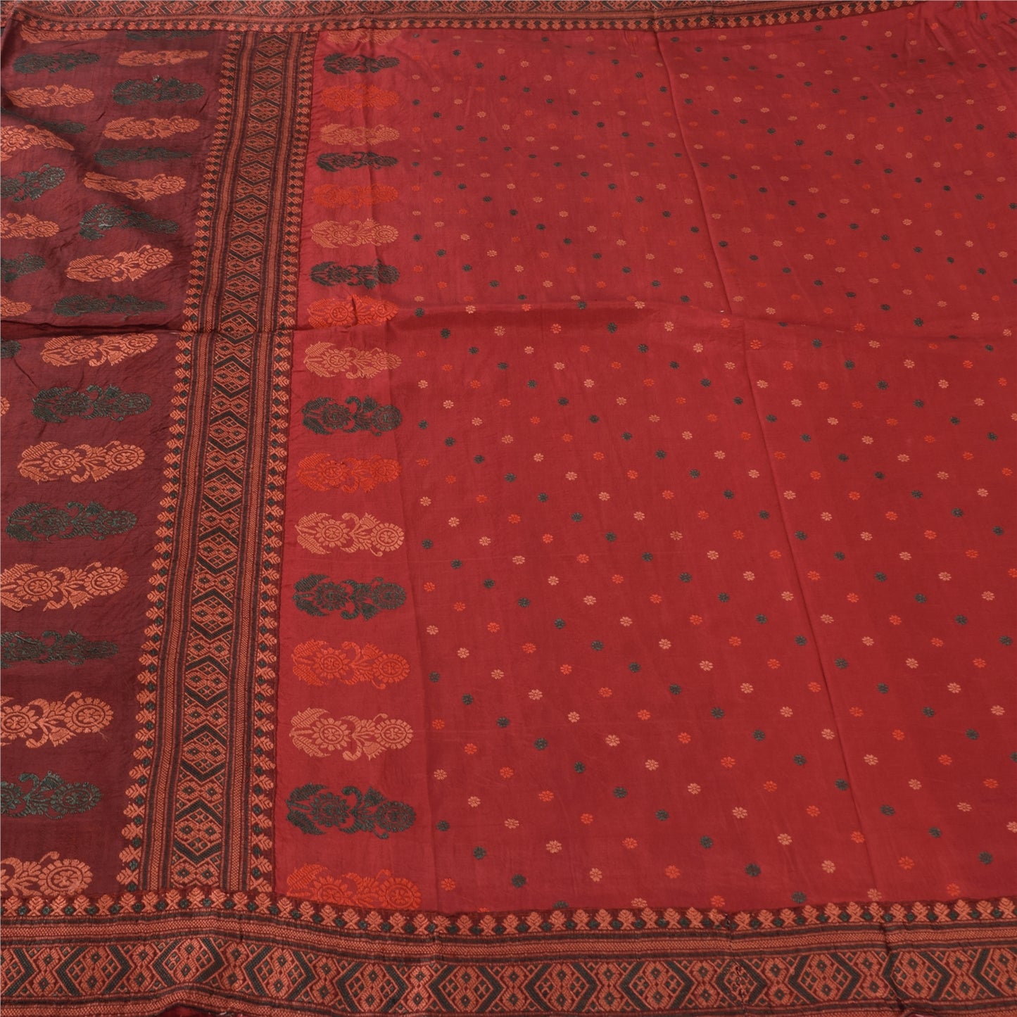 Sanskriti Vintage Dark Red Sarees Pure Silk Woven Premium Sari 5yd Craft Sustainable Fabric