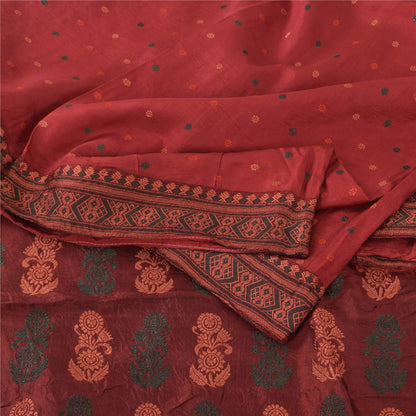 Sanskriti Vintage Dark Red Sarees Pure Silk Woven Premium Sari 5yd Craft Sustainable Fabric