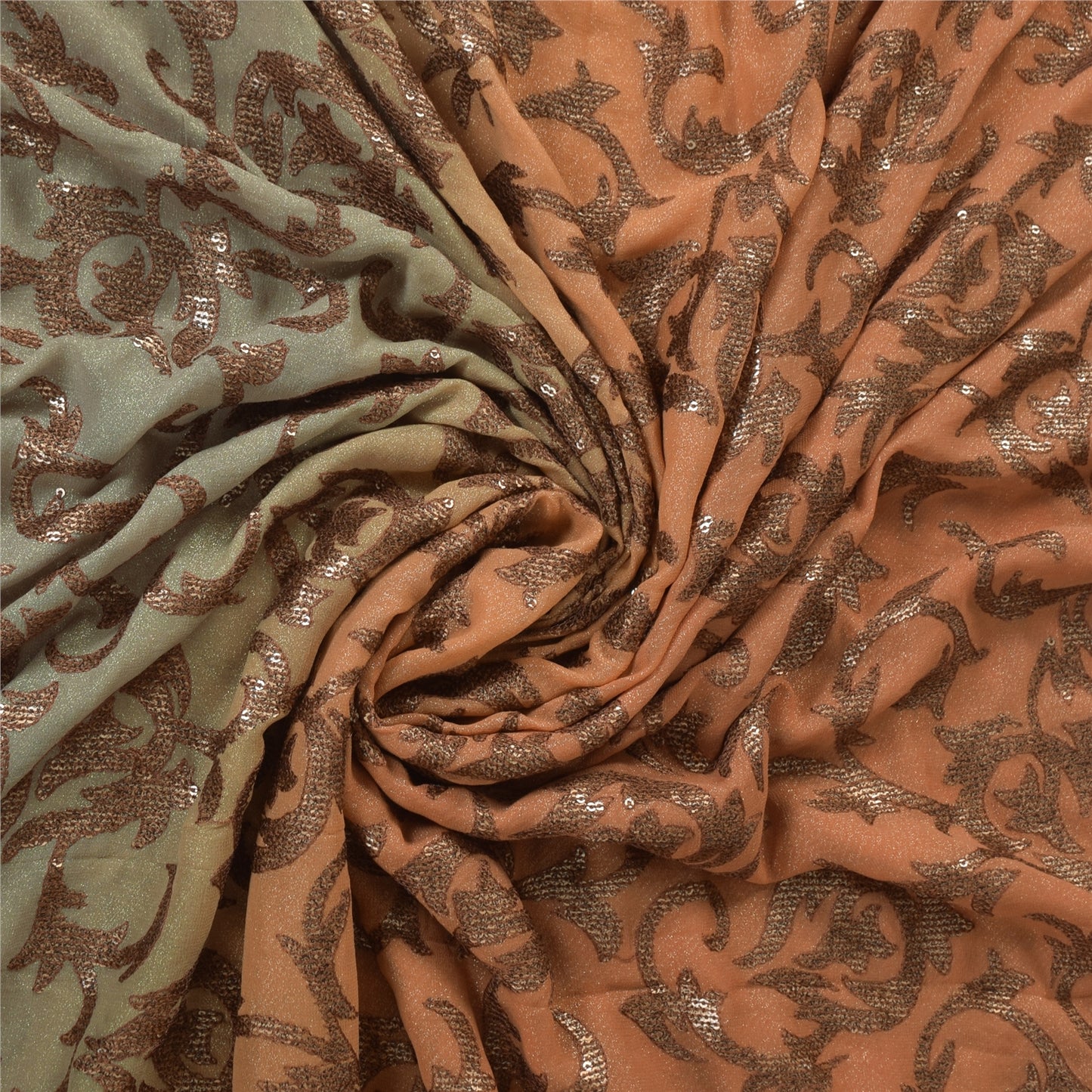 Sanskriti Vintage Brown Pure Georgette Saree Woven Sequin Sari 6 YD Craft Fabric