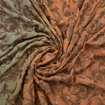 Sanskriti Vintage Brown Pure Georgette Saree Woven Sequin Sari 6 YD Craft Fabric