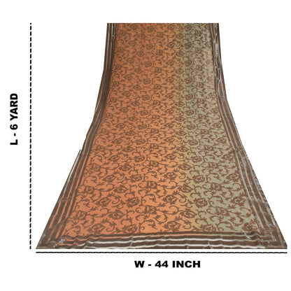 Sanskriti Vintage Brown Pure Georgette Saree Woven Sequin Sari 6 YD Craft Fabric