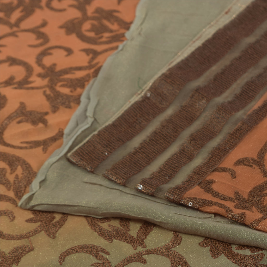 Sanskriti Vintage Brown Pure Georgette Saree Woven Sequin Sari 6 YD Craft Fabric