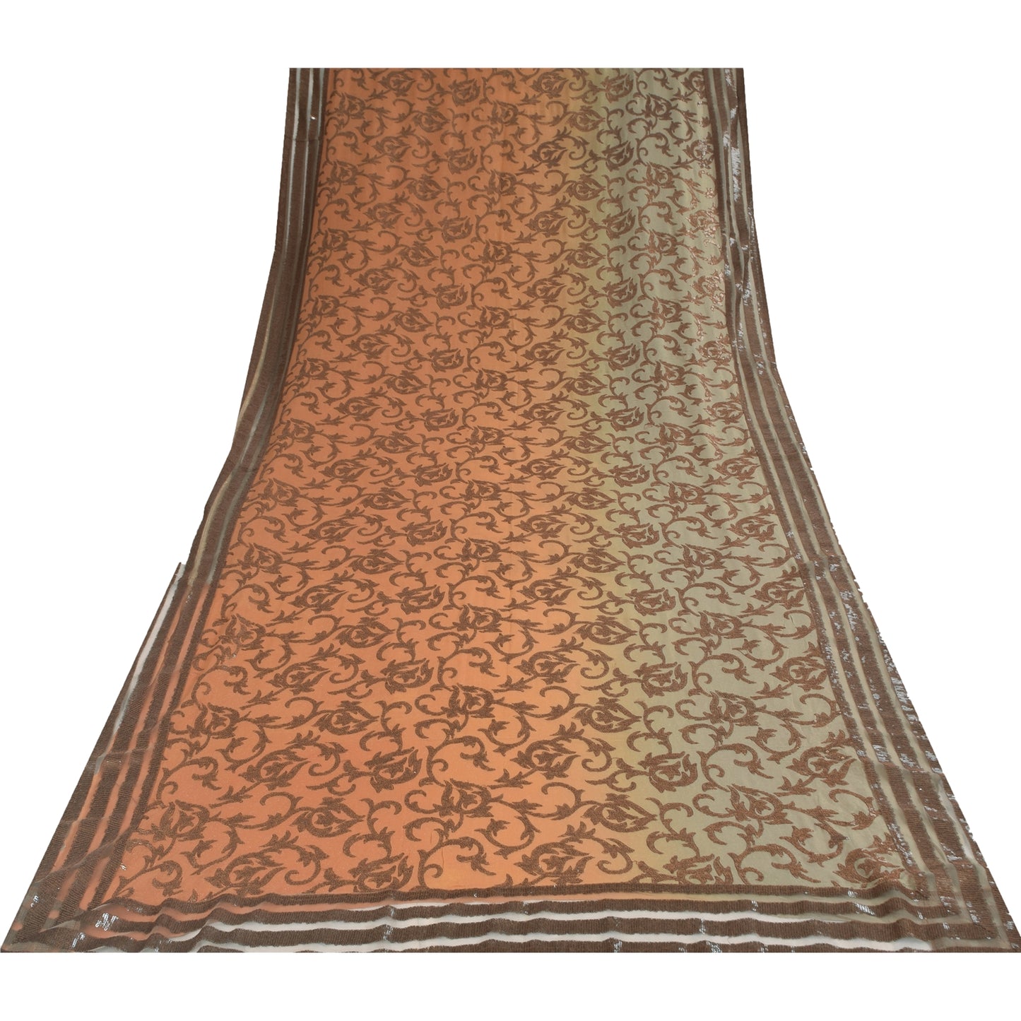 Sanskriti Vintage Brown Pure Georgette Saree Woven Sequin Sari 6 YD Craft Fabric