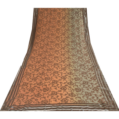 Sanskriti Vintage Brown Pure Georgette Saree Woven Sequin Sari 6 YD Craft Fabric