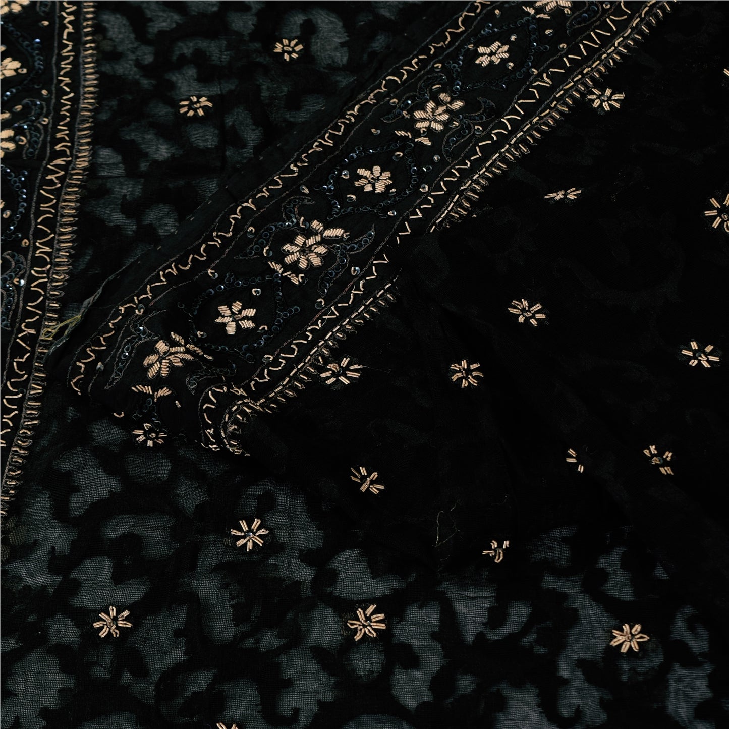 Sanskriti Vintage Black Sarees Pure Silk Hand Beaded Premium Sari Craft Fabric