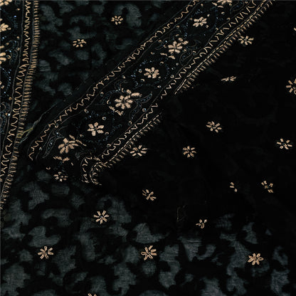 Sanskriti Vintage Black Sarees Pure Silk Hand Beaded Premium Sari Craft Fabric