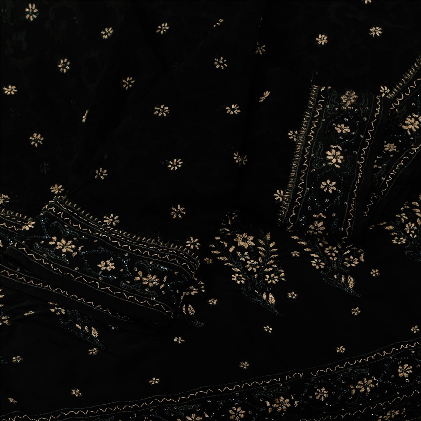 Sanskriti Vintage Black Sarees Pure Silk Hand Beaded Premium Sari Craft Fabric
