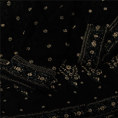 Sanskriti Vintage Black Sarees Pure Silk Hand Beaded Premium Sari Craft Fabric