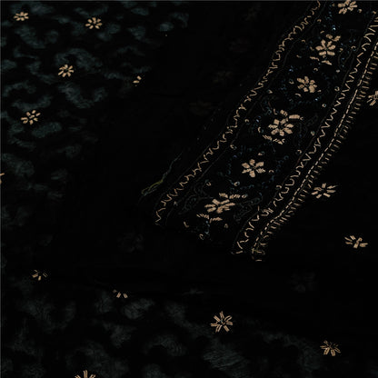 Sanskriti Vintage Black Sarees Pure Silk Hand Beaded Premium Sari Craft Fabric