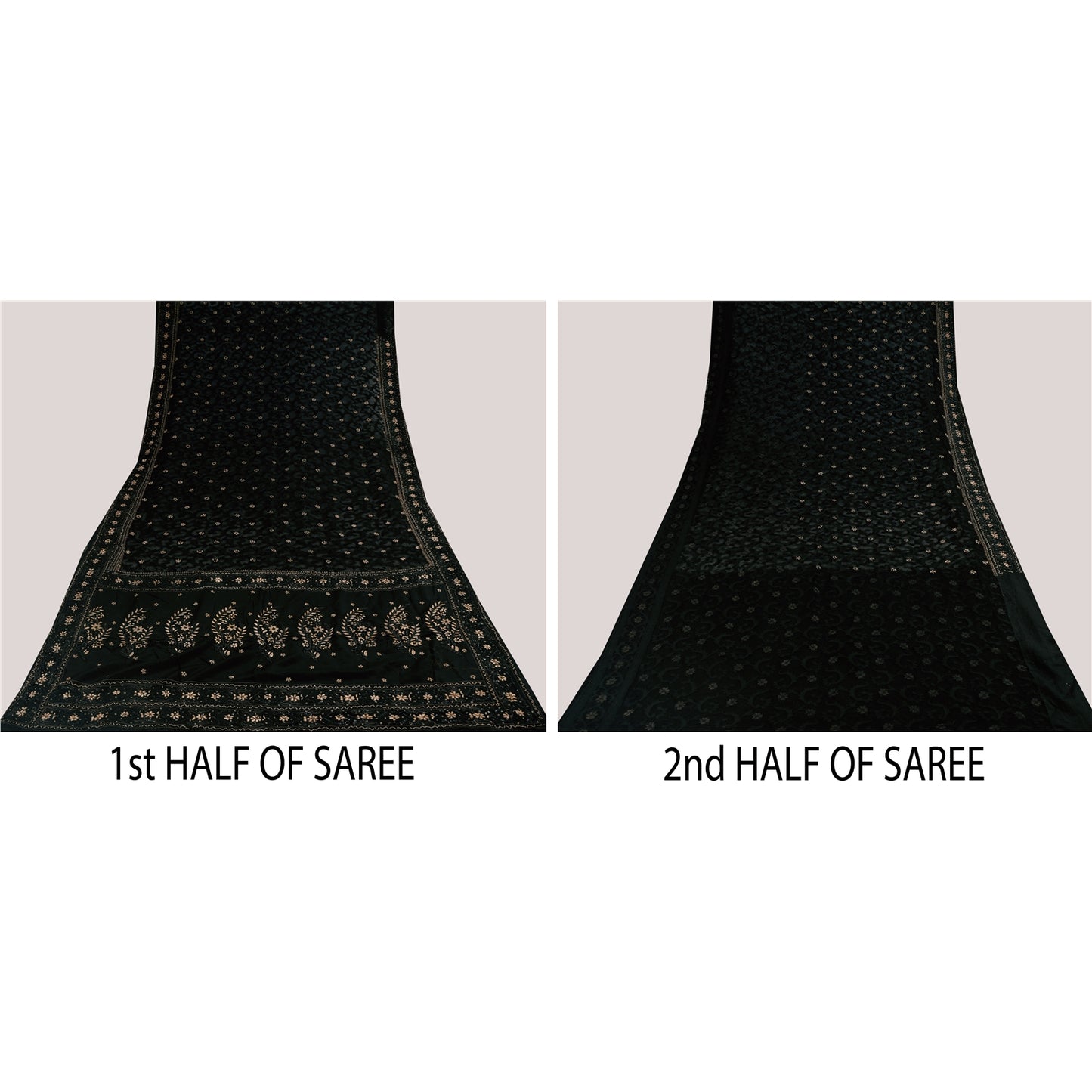 Sanskriti Vintage Black Sarees Pure Silk Hand Beaded Premium Sari Craft Fabric