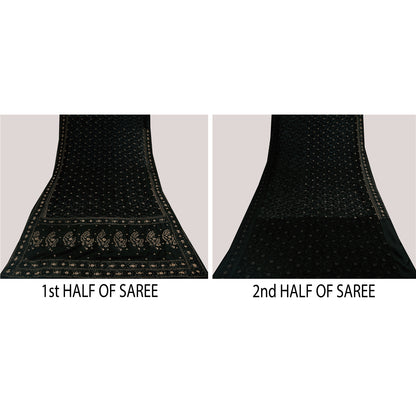 Sanskriti Vintage Black Sarees Pure Silk Hand Beaded Premium Sari Craft Fabric