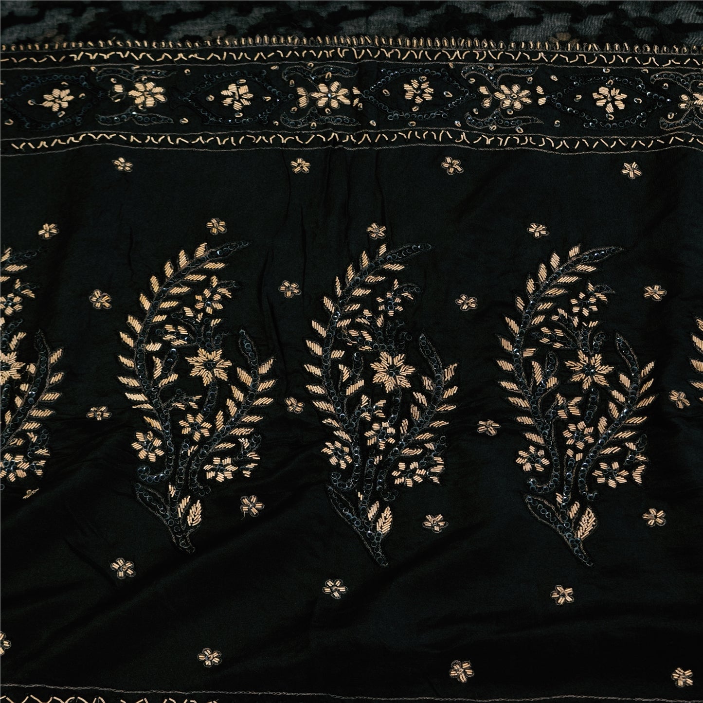 Sanskriti Vintage Black Sarees Pure Silk Hand Beaded Premium Sari Craft Fabric