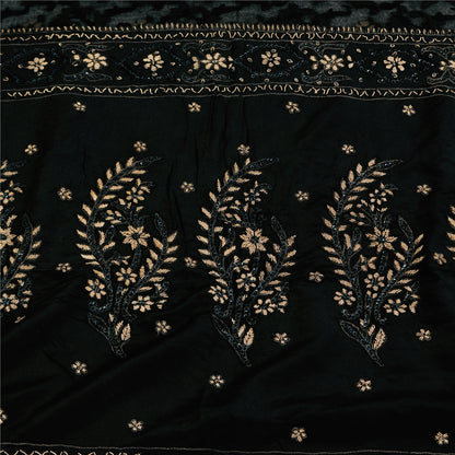 Sanskriti Vintage Black Sarees Pure Silk Hand Beaded Premium Sari Craft Fabric