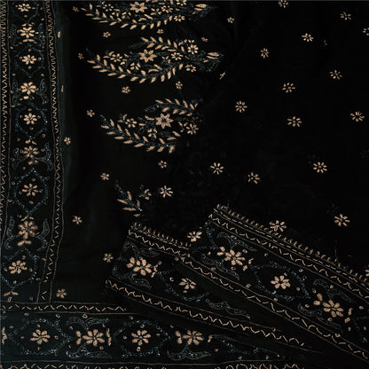 Sanskriti Vintage Black Sarees Pure Silk Hand Beaded Premium Sari Craft Fabric