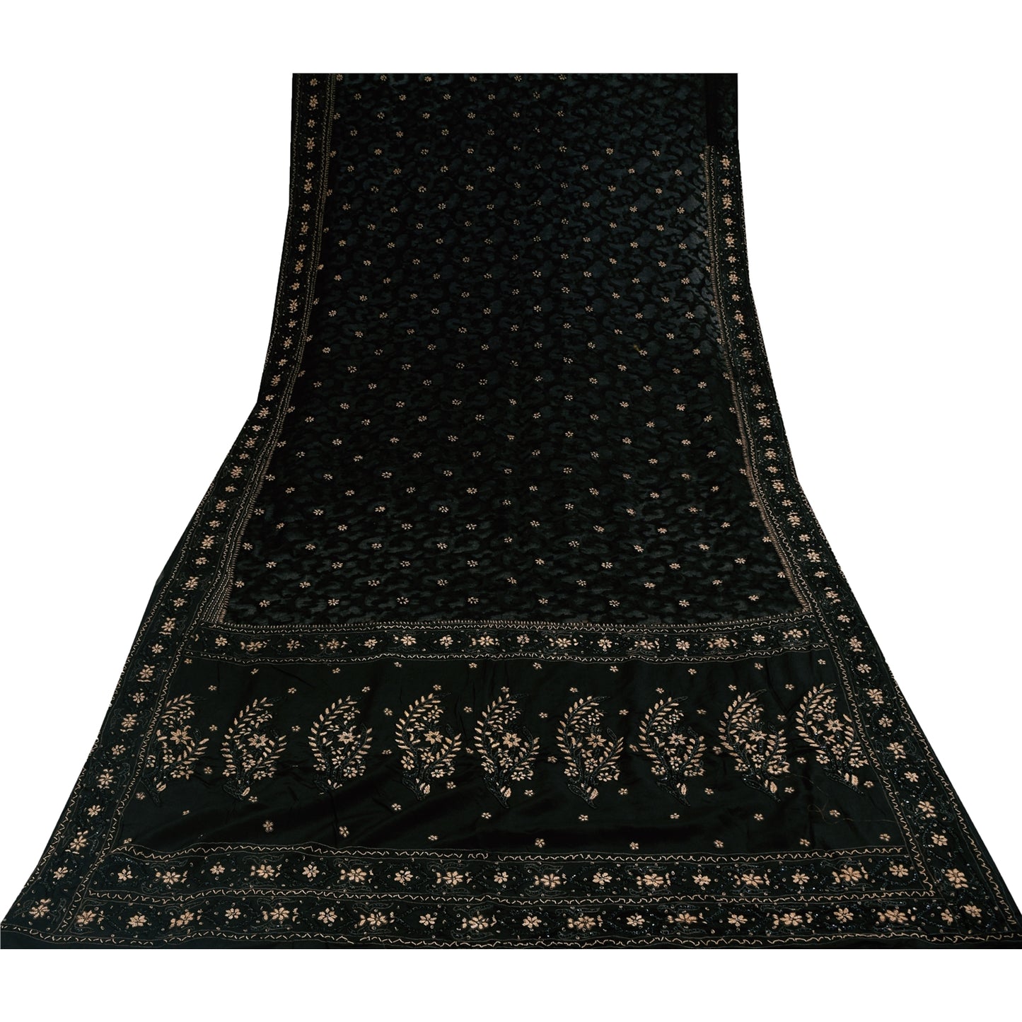 Sanskriti Vintage Black Sarees Pure Silk Hand Beaded Premium Sari Craft Fabric