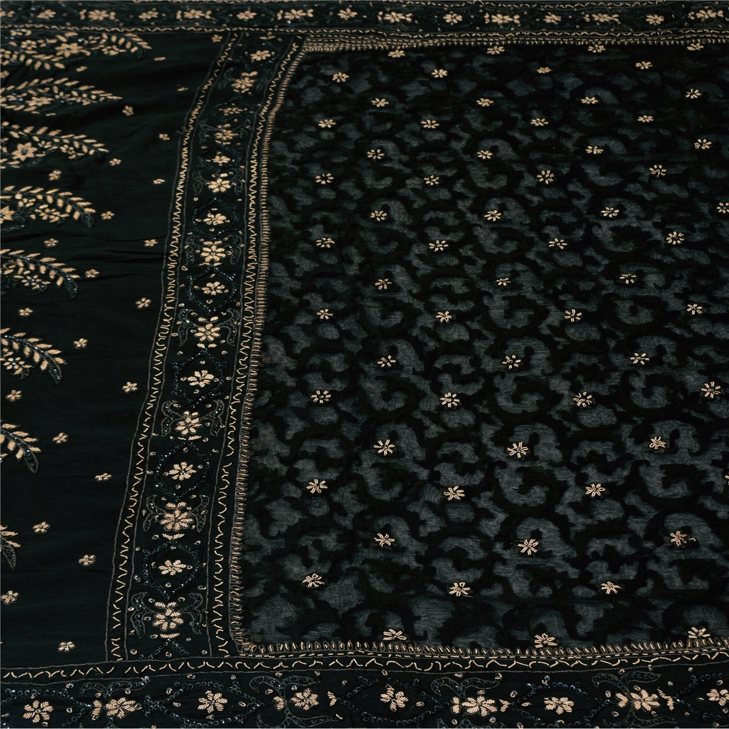 Sanskriti Vintage Black Sarees Pure Silk Hand Beaded Premium Sari Craft Fabric