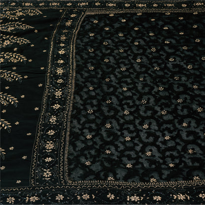 Sanskriti Vintage Black Sarees Pure Silk Hand Beaded Premium Sari Craft Fabric