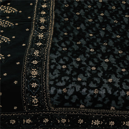 Sanskriti Vintage Black Sarees Pure Silk Hand Beaded Premium Sari Craft Fabric