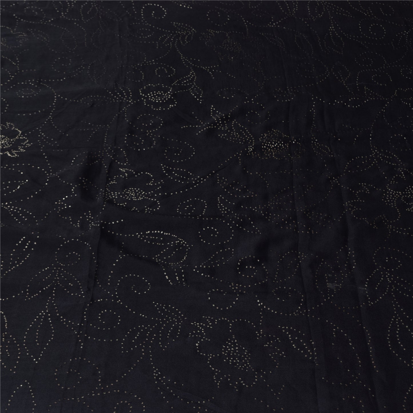 Sanskriti Vintage Black Sarees Pure Crepe Mukeish Premium Sari 5yd Craft Sustainable Fabric