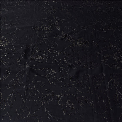 Sanskriti Vintage Black Sarees Pure Crepe Mukeish Premium Sari 5yd Craft Sustainable Fabric