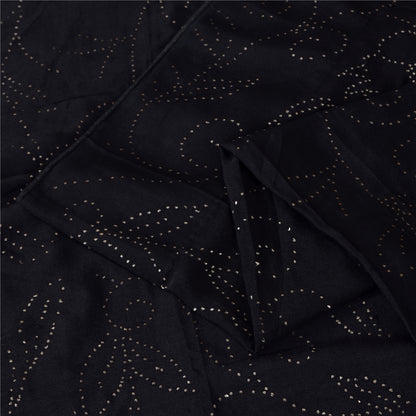 Sanskriti Vintage Black Sarees Pure Crepe Mukeish Premium Sari 5yd Craft Sustainable Fabric