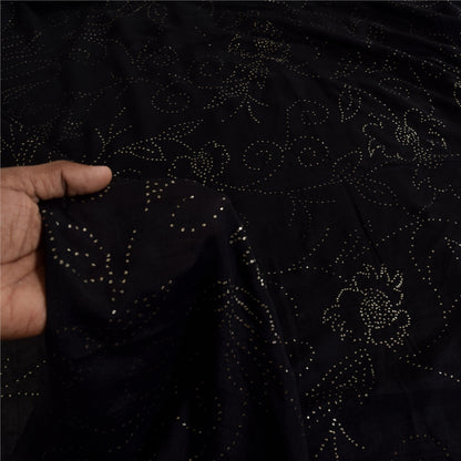 Sanskriti Vintage Black Sarees Pure Crepe Mukeish Premium Sari 5yd Craft Sustainable Fabric