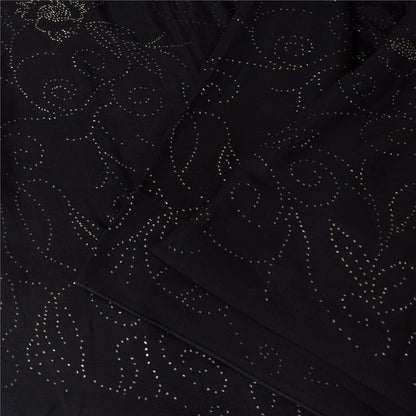 Sanskriti Vintage Black Sarees Pure Crepe Mukeish Premium Sari 5yd Craft Sustainable Fabric