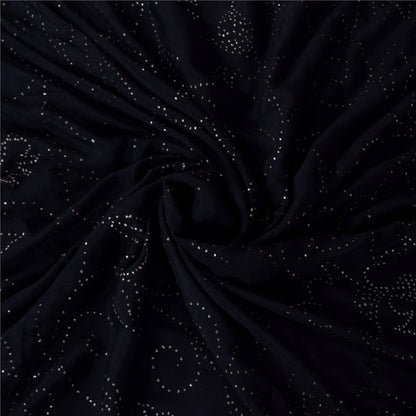 Sanskriti Vintage Black Sarees Pure Crepe Mukeish Premium Sari 5yd Craft Sustainable Fabric