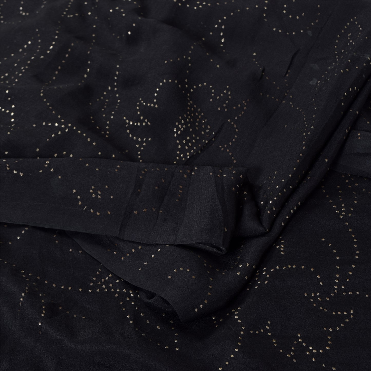Sanskriti Vintage Black Sarees Pure Crepe Mukeish Premium Sari 5yd Craft Sustainable Fabric