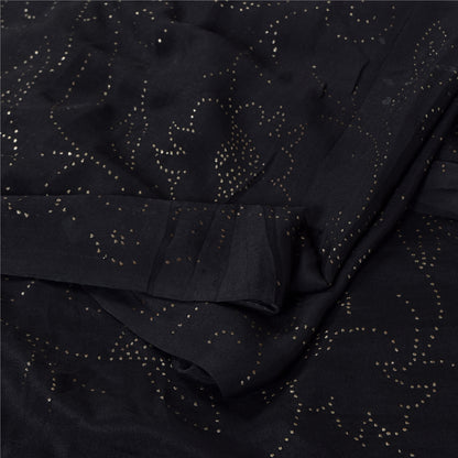 Sanskriti Vintage Black Sarees Pure Crepe Mukeish Premium Sari 5yd Craft Sustainable Fabric