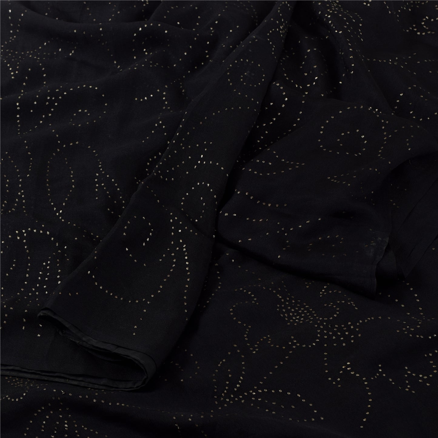 Sanskriti Vintage Black Sarees Pure Crepe Mukeish Premium Sari 5yd Craft Sustainable Fabric