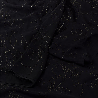 Sanskriti Vintage Black Sarees Pure Crepe Mukeish Premium Sari 5yd Craft Sustainable Fabric