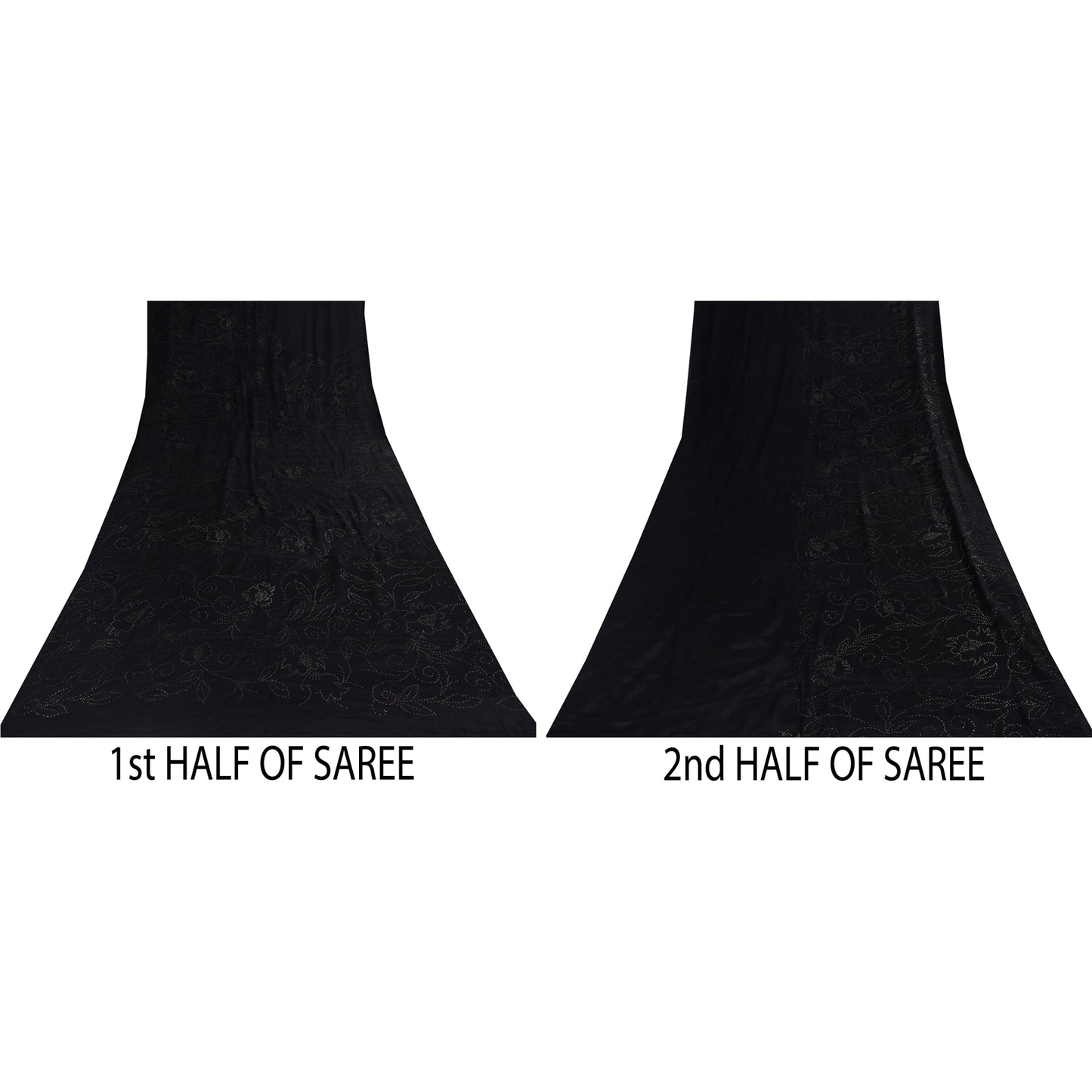 Sanskriti Vintage Black Sarees Pure Crepe Mukeish Premium Sari 5yd Craft Sustainable Fabric