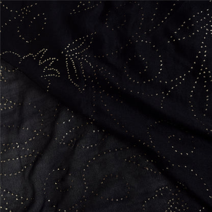 Sanskriti Vintage Black Sarees Pure Crepe Mukeish Premium Sari 5yd Craft Sustainable Fabric