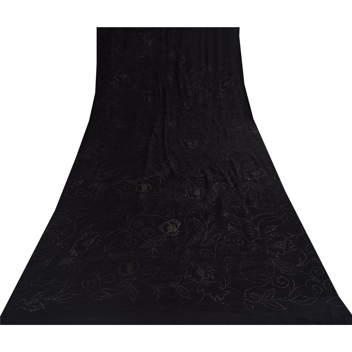 Sanskriti Vintage Black Sarees Pure Crepe Mukeish Premium Sari 5yd Craft Sustainable Fabric