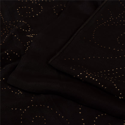 Sanskriti Vintage Black Sarees Pure Crepe Mukeish Premium Sari 5yd Craft Sustainable Fabric