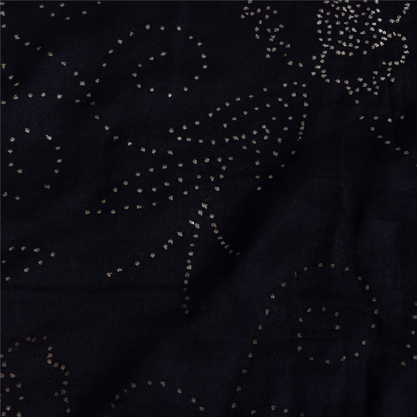 Sanskriti Vintage Black Sarees Pure Crepe Mukeish Premium Sari 5yd Craft Sustainable Fabric