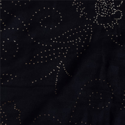 Sanskriti Vintage Black Sarees Pure Crepe Mukeish Premium Sari 5yd Craft Sustainable Fabric