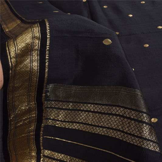 Sanskriti Vintage Indian Black Sarees Pure Silk Woven Ethnic Sari Craft Fabric