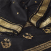 Sanskriti Vintage Indian Black Sarees Pure Silk Woven Ethnic Sari Craft Fabric