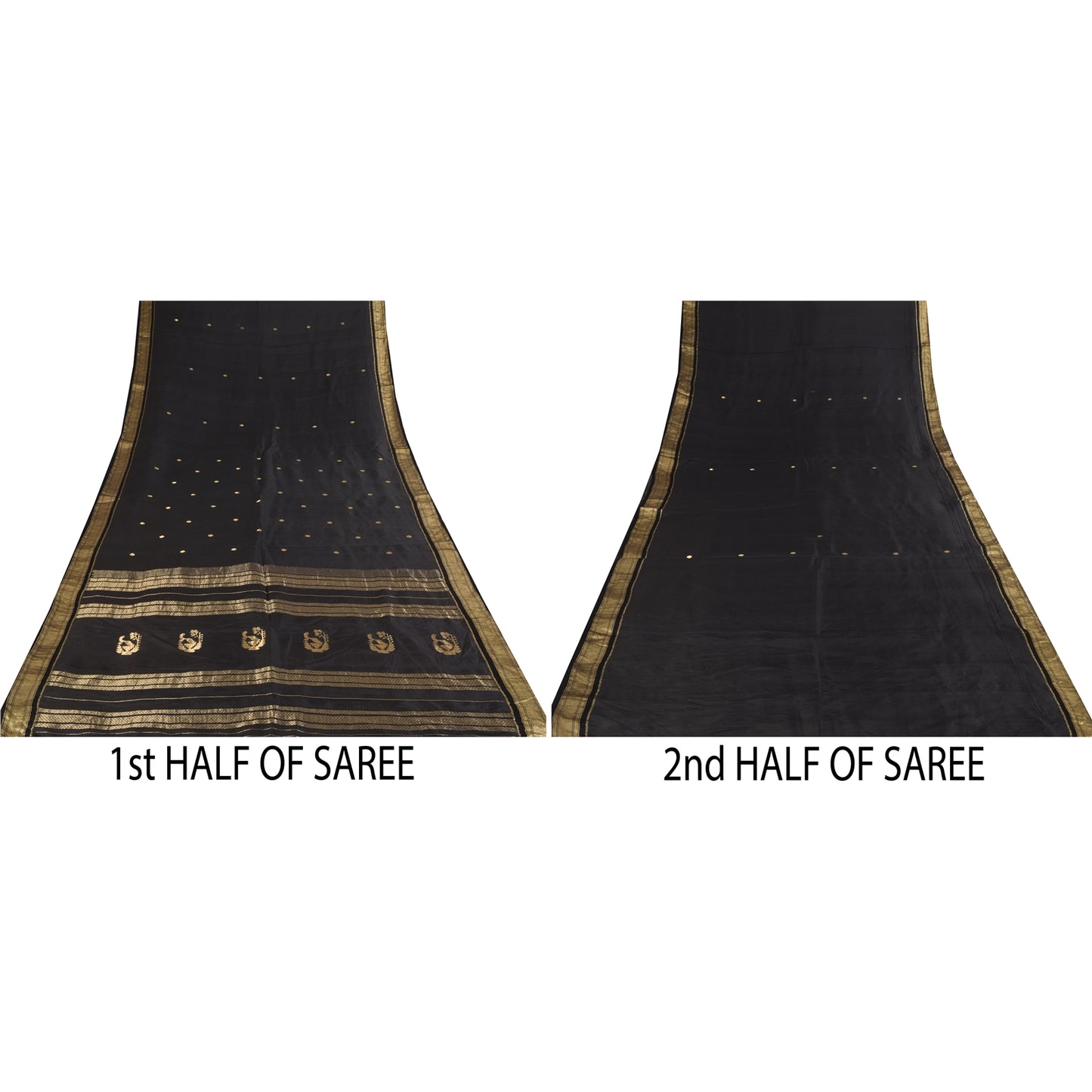 Sanskriti Vintage Indian Black Sarees Pure Silk Woven Ethnic Sari Craft Fabric