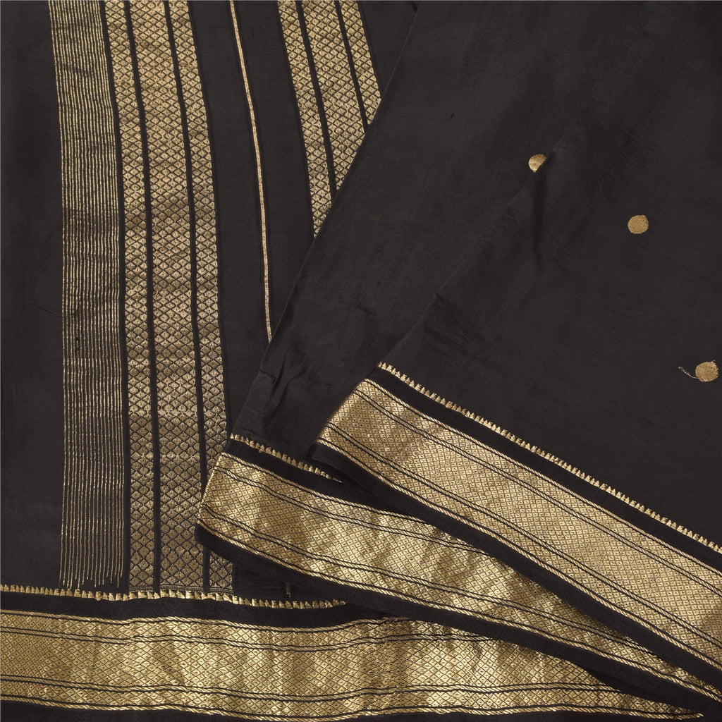 Sanskriti Vintage Indian Black Sarees Pure Silk Woven Ethnic Sari Craft Fabric